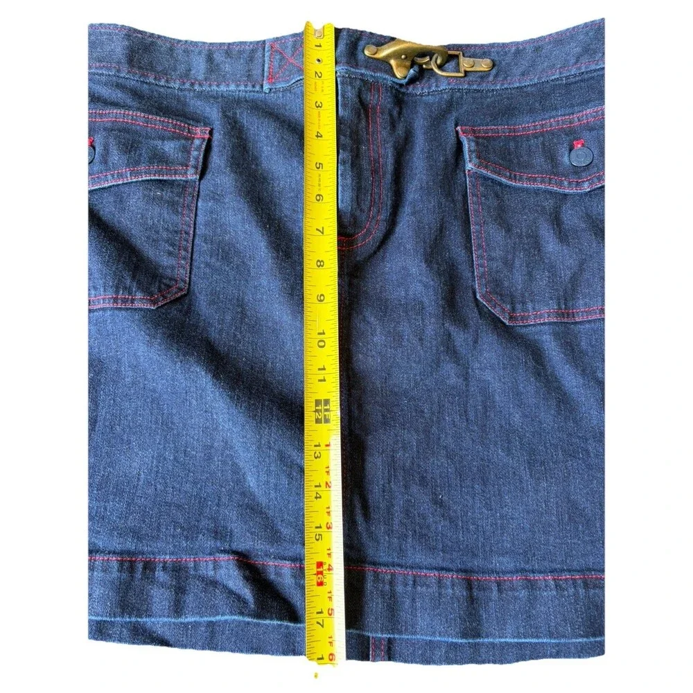 Lauren Jeans by Ralph Lauren Skirt Denim Brass Hardware Dark Wash Red Stitching